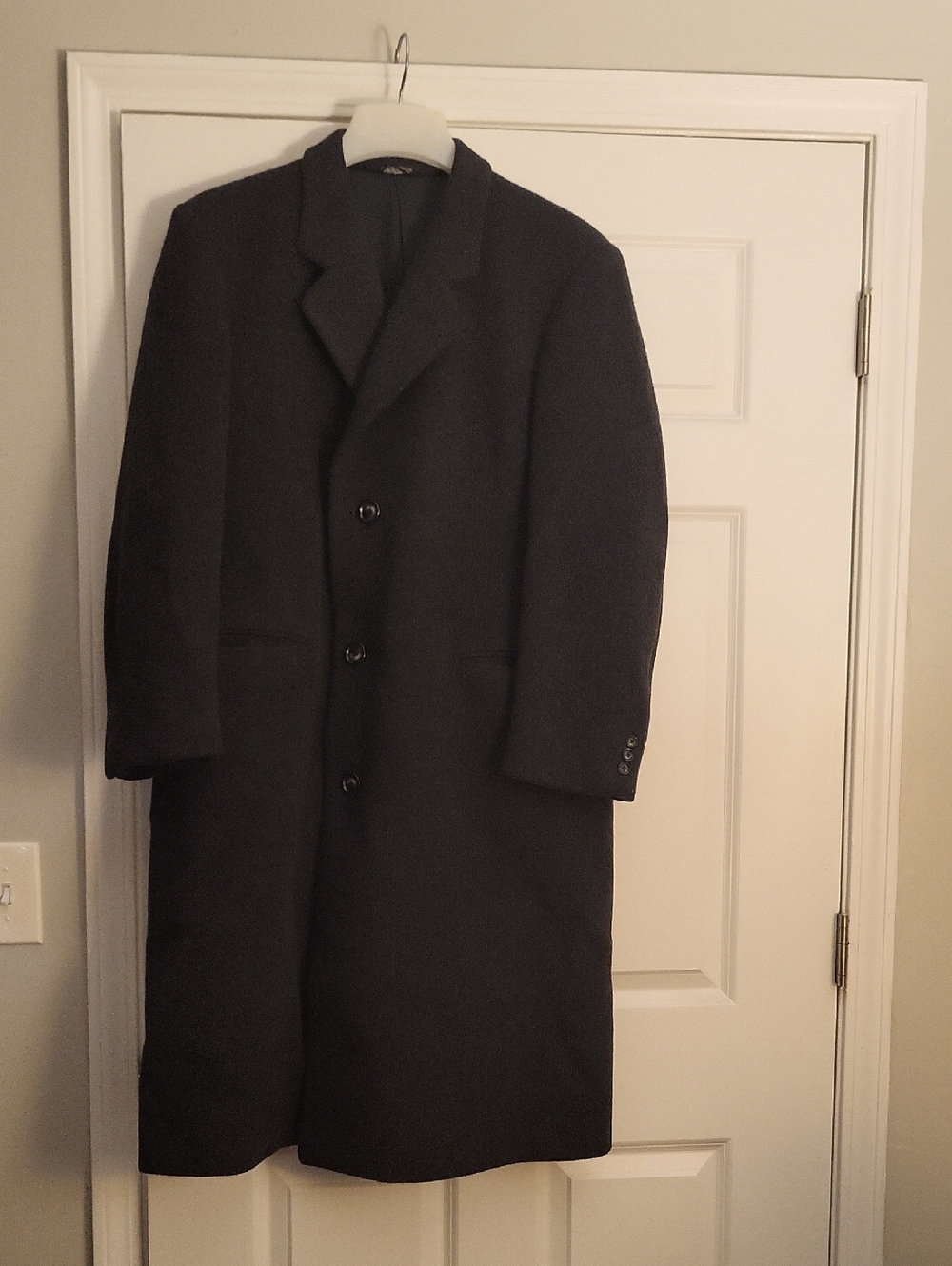 Men's Black Overcoat - Classic Long Wool Coat - Picture 1 of 5